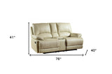 76" Beige Faux Leather Manual Reclining Love Seat With Storage - Homeroots - Flyclothing LLC