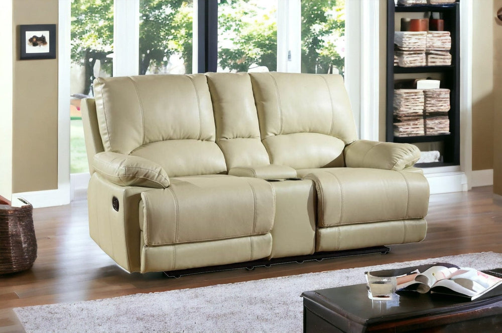 76" Beige Faux Leather Manual Reclining Love Seat With Storage - Homeroots - Flyclothing LLC