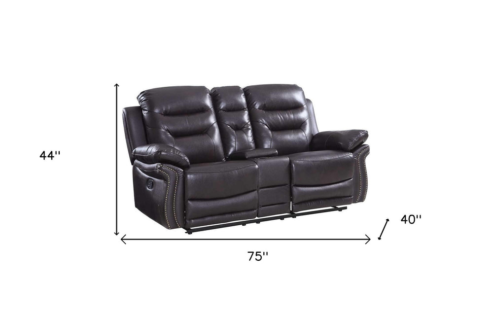 75" Brown Faux Leather Manual Reclining Love Seat With Storage - Homeroots - Flyclothing LLC