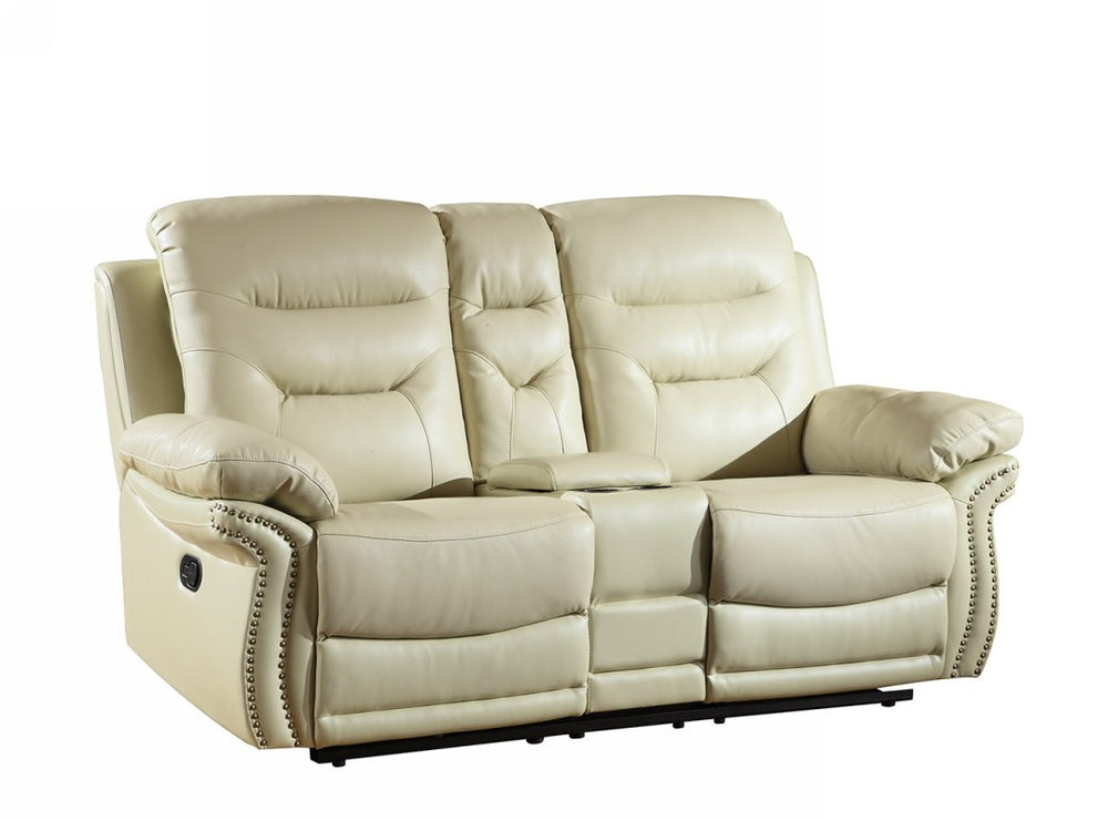 75" Beige Faux Leather Manual Reclining Love Seat With Storage - Homeroots - Flyclothing LLC