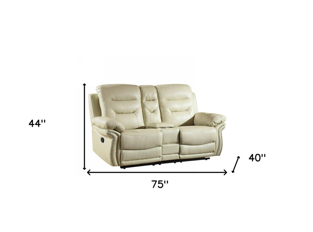 75" Beige Faux Leather Manual Reclining Love Seat With Storage - Homeroots - Flyclothing LLC