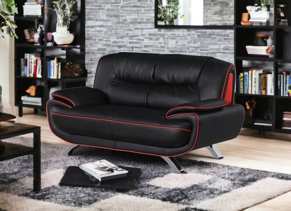 64" Black And Silver Faux Leather Loveseat - Homeroots - Flyclothing LLC