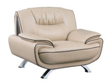 47" Beige And Silver Leather Match Arm Chair - Homeroots