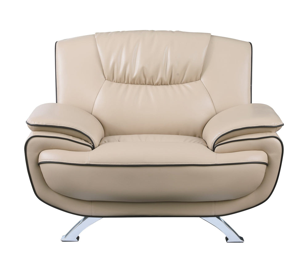 47" Beige And Silver Leather Match Arm Chair - Homeroots