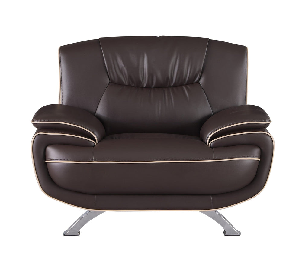 47" Brown and Silver Leather Match Arm Chair - Homeroots