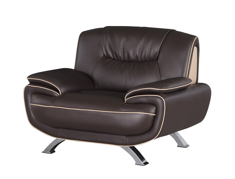47" Brown and Silver Leather Match Arm Chair - Homeroots