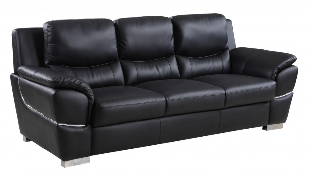 85" Black Leather Sofa With Silver Legs - Homeroots - Flyclothing LLC