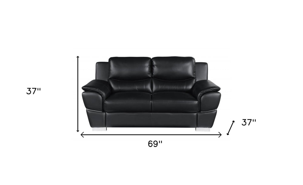 69" Black And Silver Faux Leather Love Seat - Homeroots - Flyclothing LLC