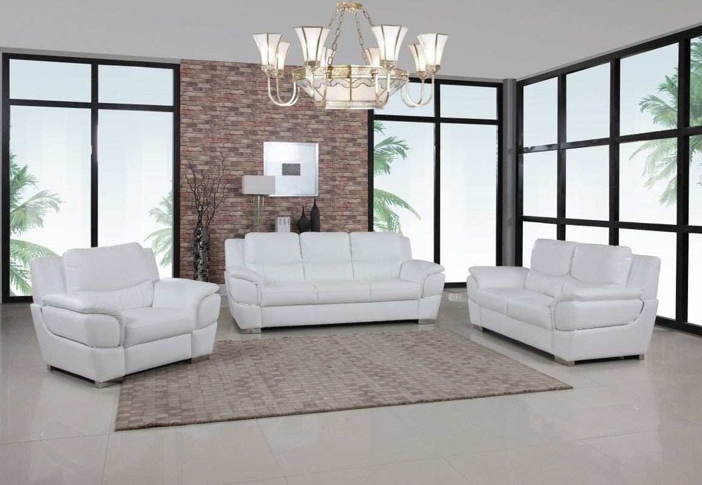 Three Piece Indoor White Genuine Leather Six Person Seating Set - Homeroots - Flyclothing LLC