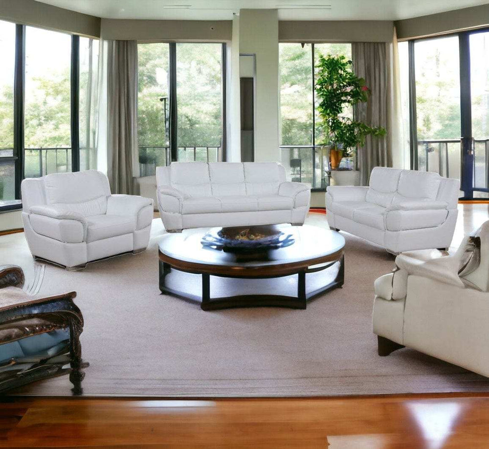 Three Piece Indoor White Genuine Leather Six Person Seating Set - Homeroots - Flyclothing LLC