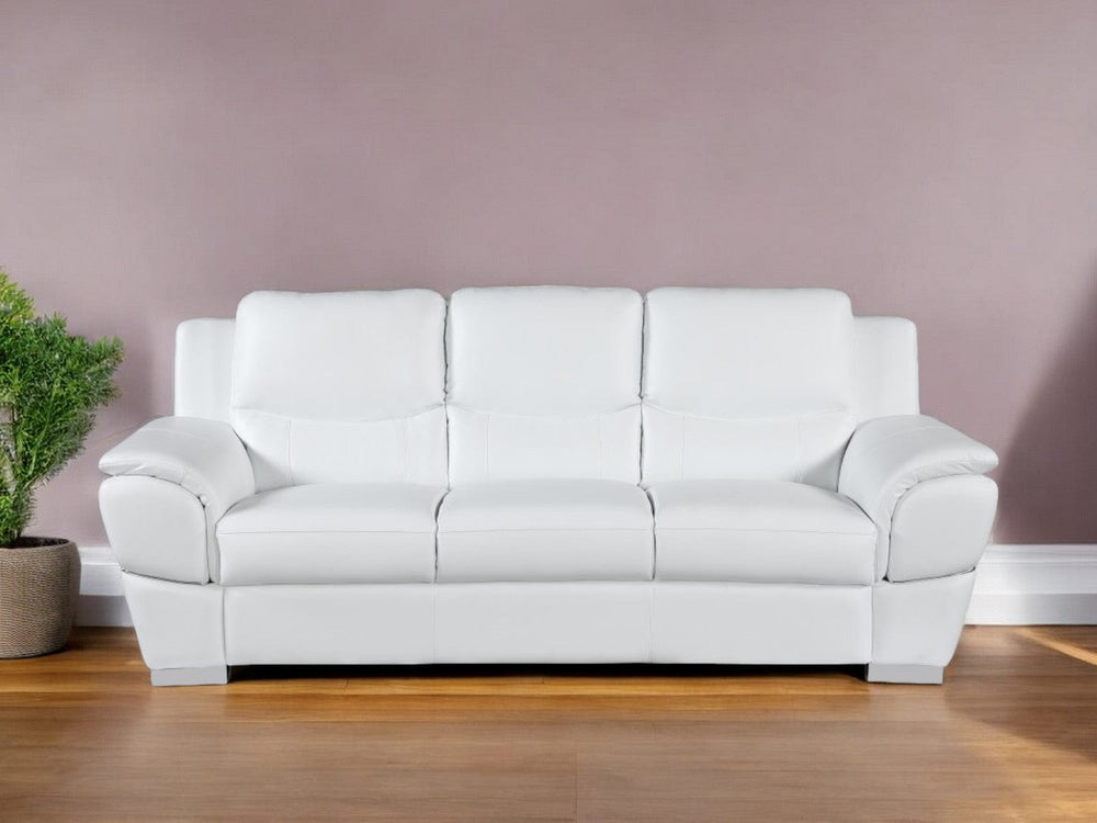 85" White Leather Sofa With Silver Legs - Homeroots - Flyclothing LLC