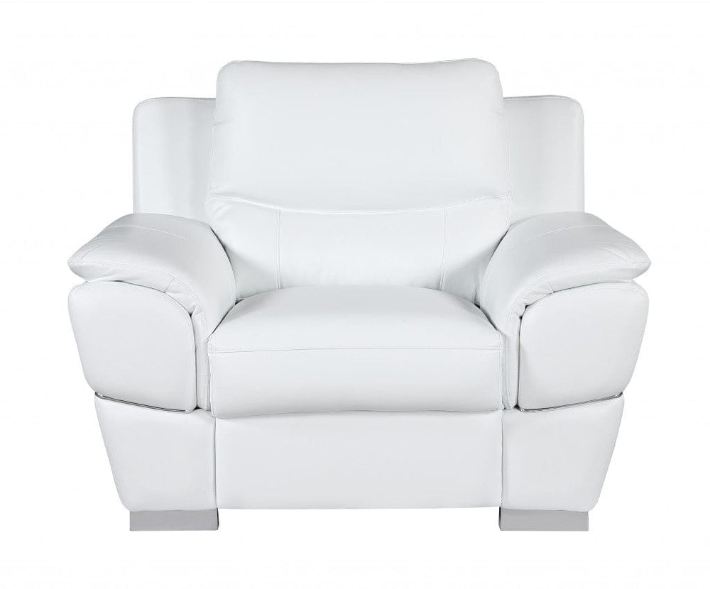 48" White and Silver Leather Match Arm Chair - Homeroots