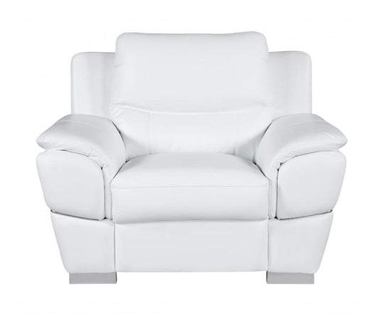 48" White and Silver Leather Match Arm Chair - Homeroots