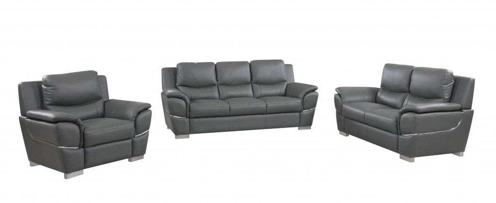 Three Piece Indoor Gray Genuine Leather Six Person Seating Set - Homeroots - Flyclothing LLC