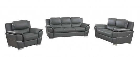 Three Piece Indoor Gray Genuine Leather Six Person Seating Set - Homeroots - Flyclothing LLC
