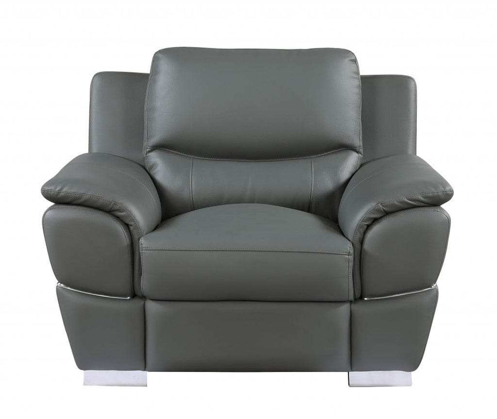 Three Piece Indoor Gray Genuine Leather Six Person Seating Set - Homeroots - Flyclothing LLC