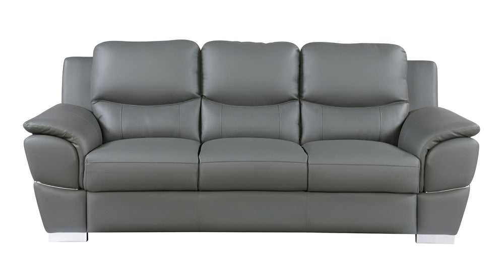 85" Gray Leather Sofa With Silver Legs - Homeroots - Flyclothing LLC