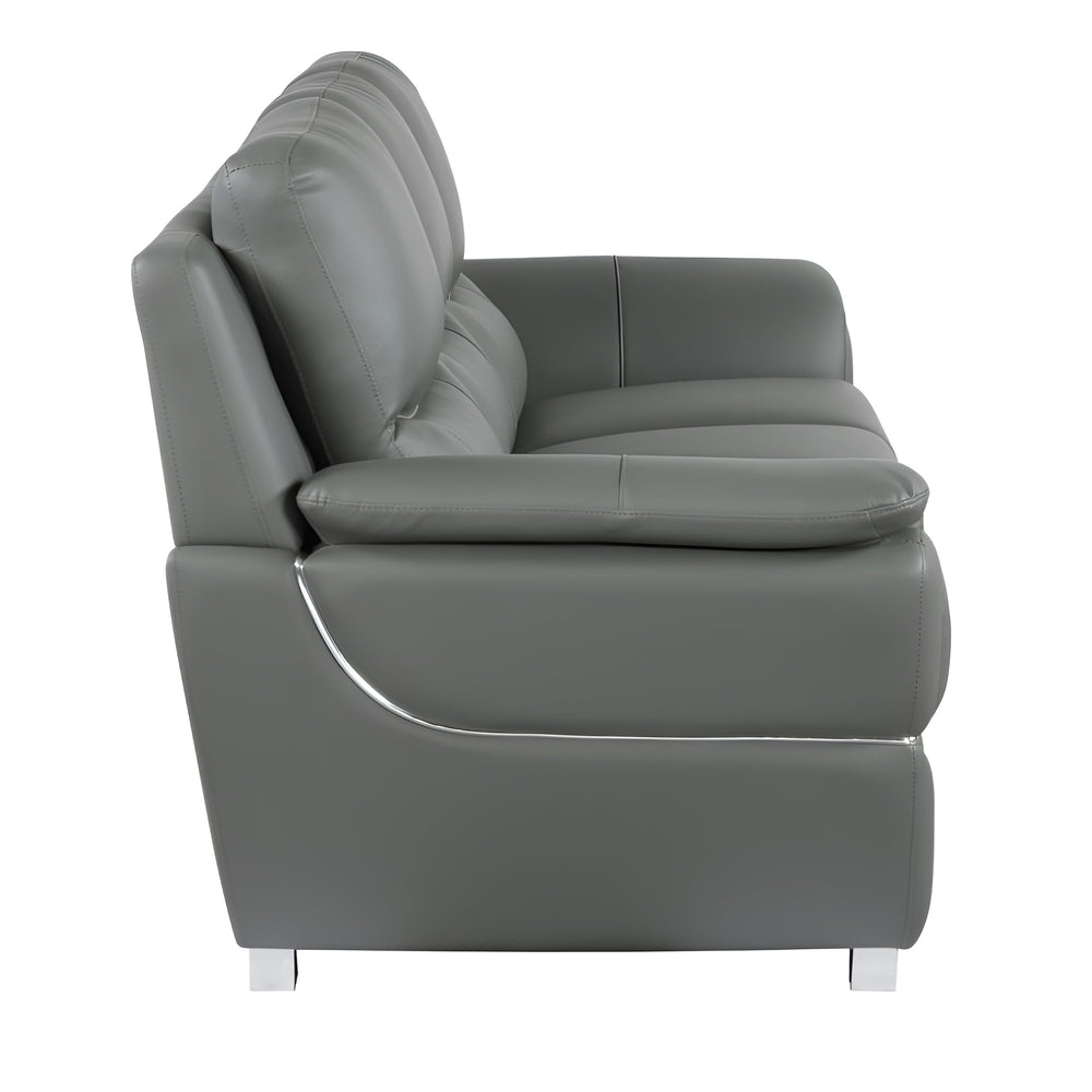 85" Gray Leather Sofa With Silver Legs - Homeroots - Flyclothing LLC