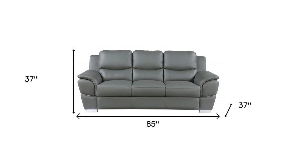 85" Gray Leather Sofa With Silver Legs - Homeroots - Flyclothing LLC