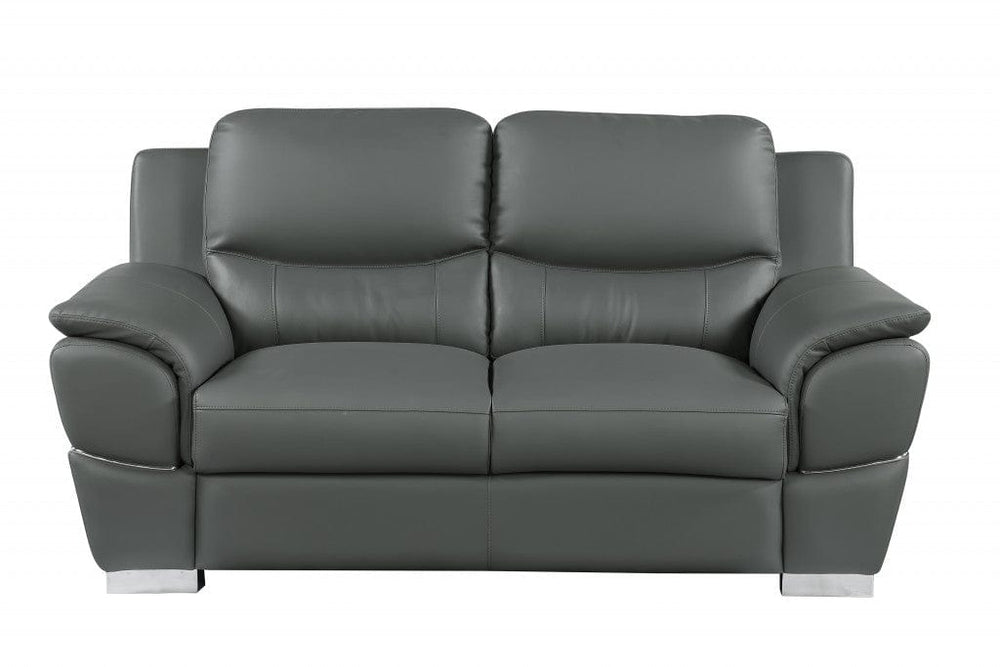 69" Gray And Silver Faux Leather Love Seat - Homeroots - Flyclothing LLC