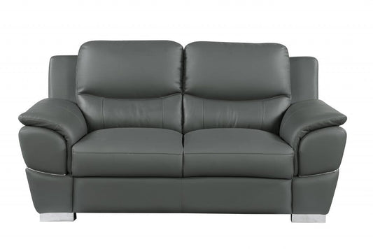 69" Gray And Silver Faux Leather Love Seat - Homeroots