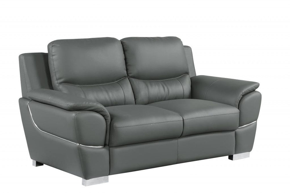 69" Gray And Silver Faux Leather Love Seat - Homeroots - Flyclothing LLC