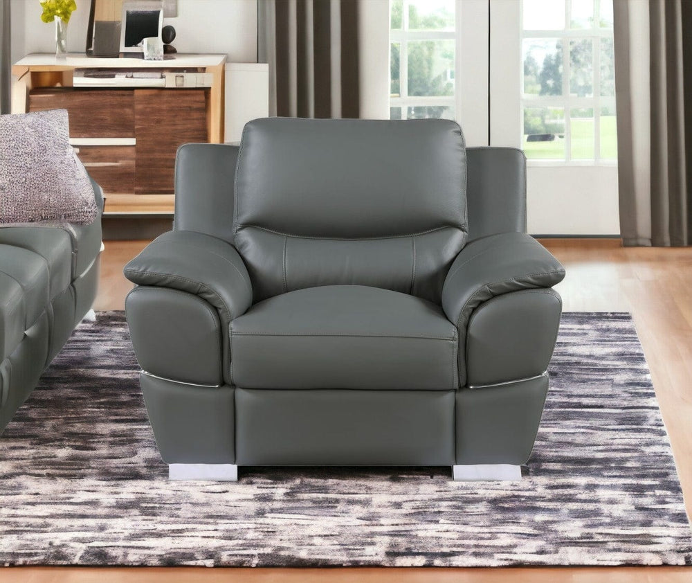 48" Gray and Silver Leather Match Arm Chair - Homeroots