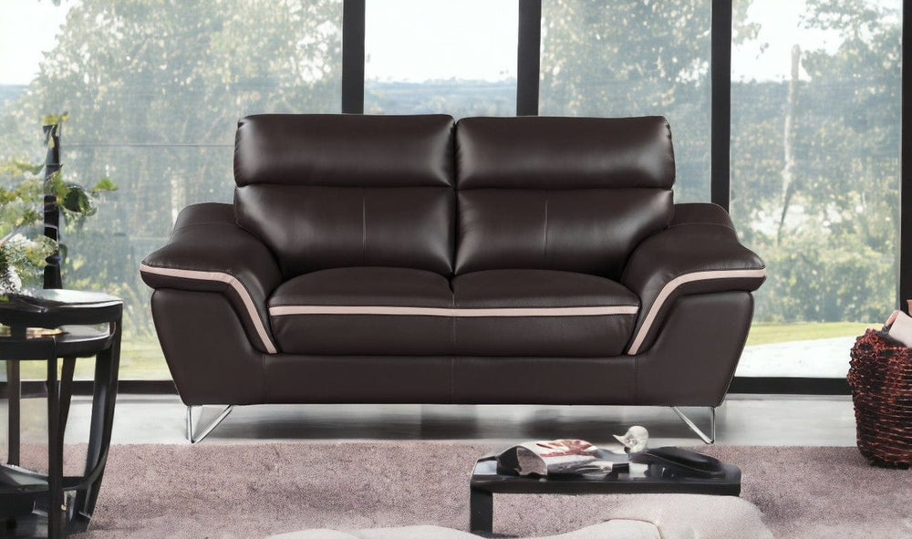 69" Brown And Silver Faux Leather Love Seat - Homeroots - Flyclothing LLC