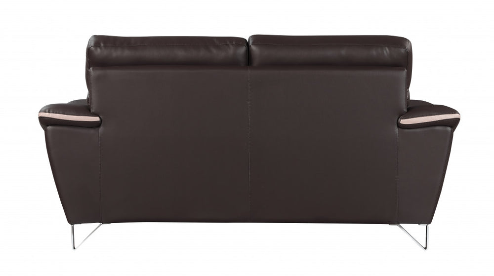 69" Brown And Silver Faux Leather Love Seat - Homeroots - Flyclothing LLC