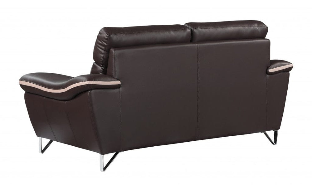 69" Brown And Silver Faux Leather Love Seat - Homeroots - Flyclothing LLC