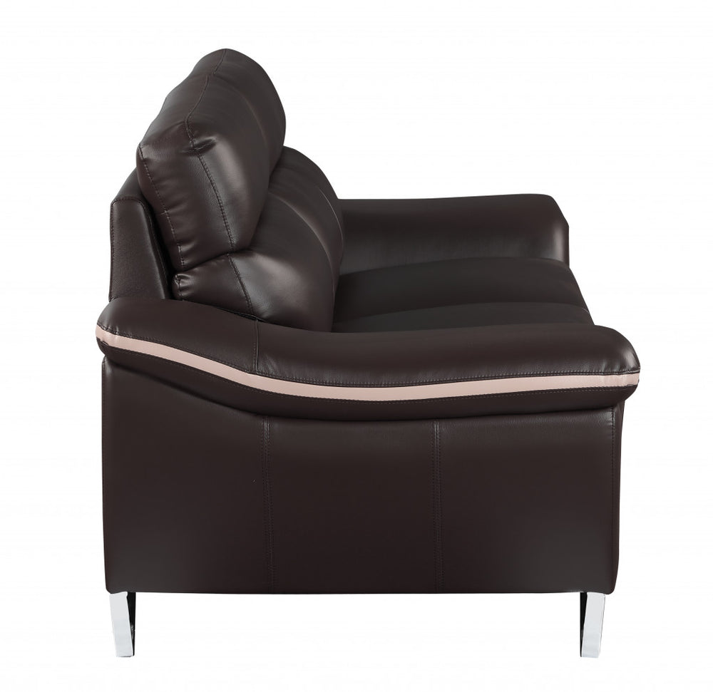 69" Brown And Silver Faux Leather Love Seat - Homeroots - Flyclothing LLC