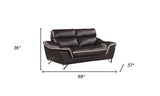 69" Brown And Silver Faux Leather Love Seat - Homeroots - Flyclothing LLC