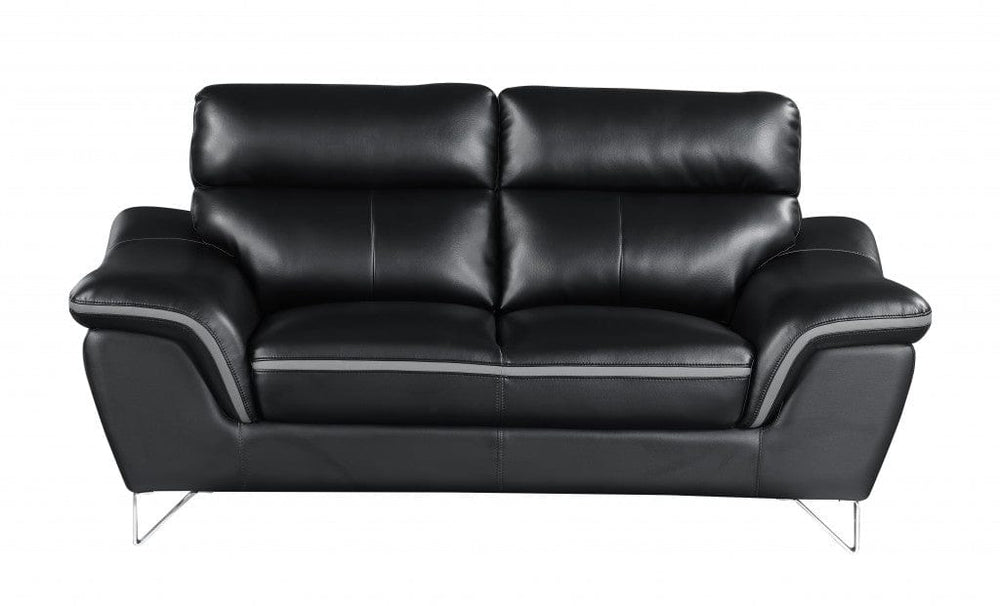 69" Black And Silver Faux Leather Love Seat - Homeroots - Flyclothing LLC