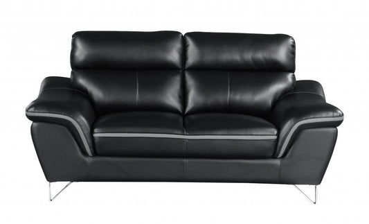 69" Black And Silver Faux Leather Love Seat - Homeroots