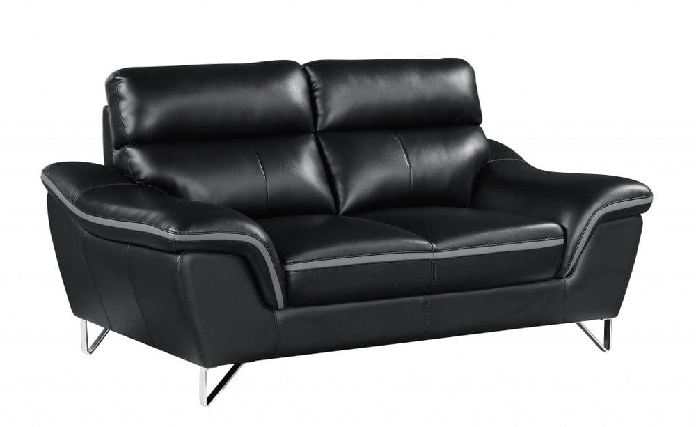 69" Black And Silver Faux Leather Love Seat - Homeroots - Flyclothing LLC