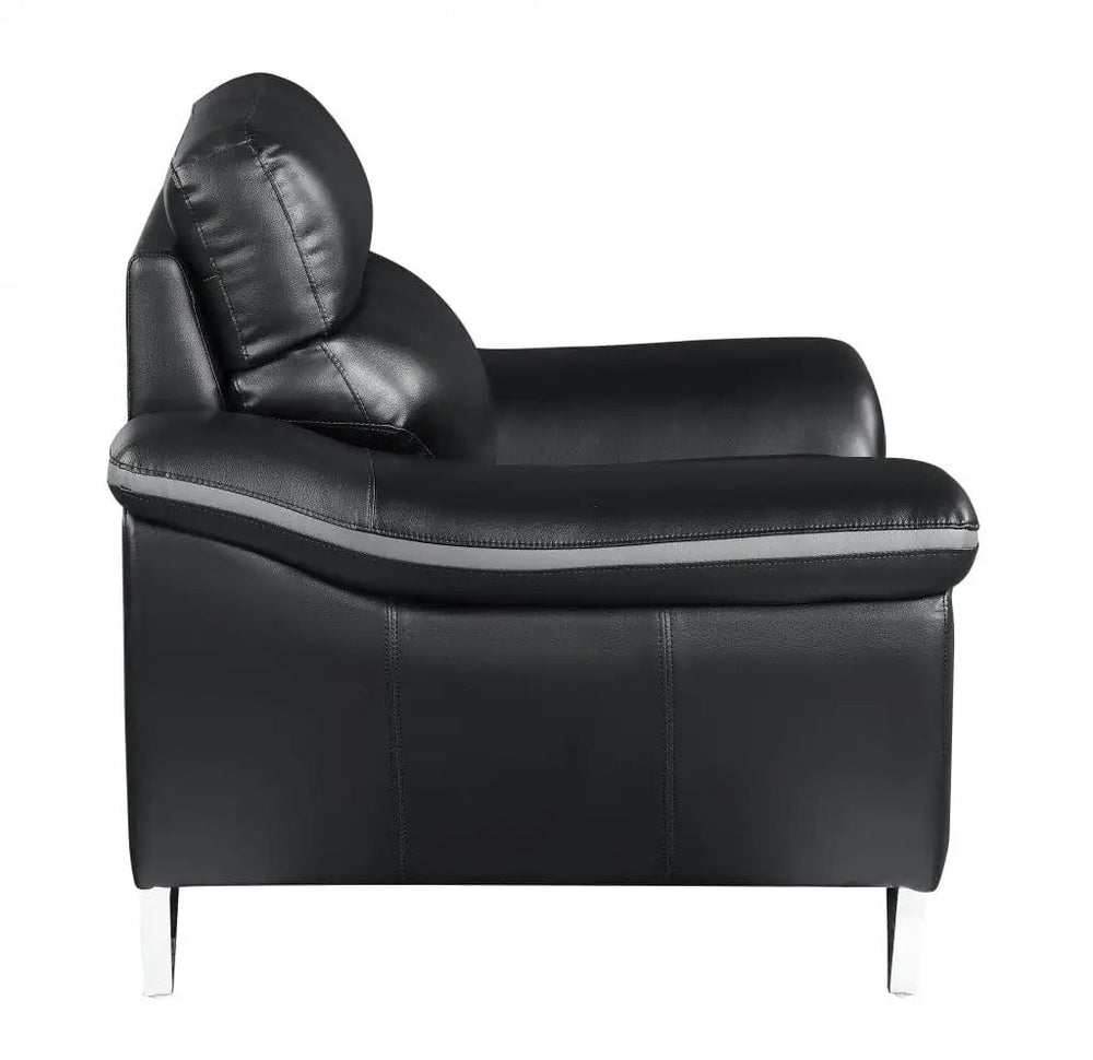 69" Black And Silver Faux Leather Love Seat - Homeroots - Flyclothing LLC