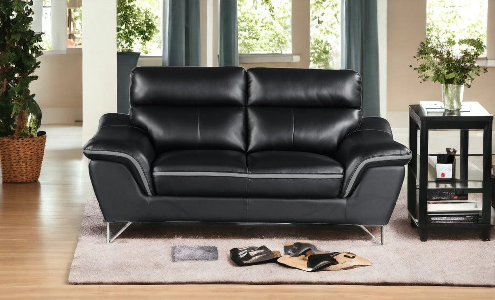 69" Black And Silver Faux Leather Love Seat - Homeroots - Flyclothing LLC
