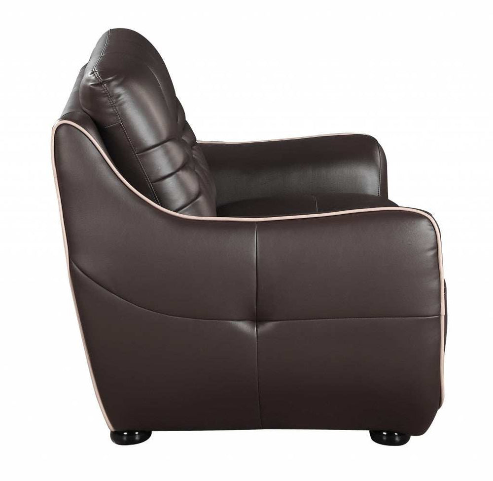 Leather Match Solid Color Flared Arms Club Chair Brown Legs - Homeroots - Flyclothing LLC