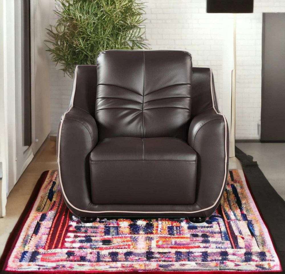Leather Match Solid Color Flared Arms Club Chair Brown Legs - Homeroots - Flyclothing LLC