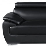 86" Black Leather Sofa With Silver Legs - Homeroots - Flyclothing LLC