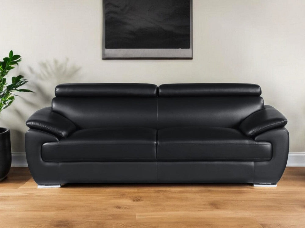 86" Black Leather Sofa With Silver Legs - Homeroots - Flyclothing LLC