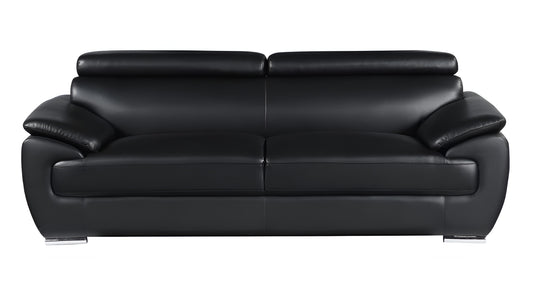 86" Black Leather Sofa With Silver Legs - Homeroots