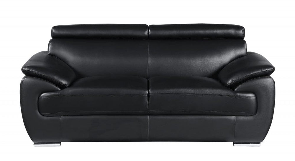 69" Black And Silver Faux Leather Loveseat - Homeroots - Flyclothing LLC