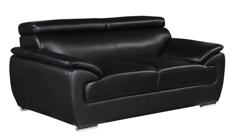69" Black And Silver Faux Leather Loveseat - Homeroots - Flyclothing LLC