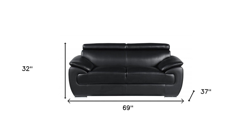 69" Black And Silver Faux Leather Loveseat - Homeroots - Flyclothing LLC