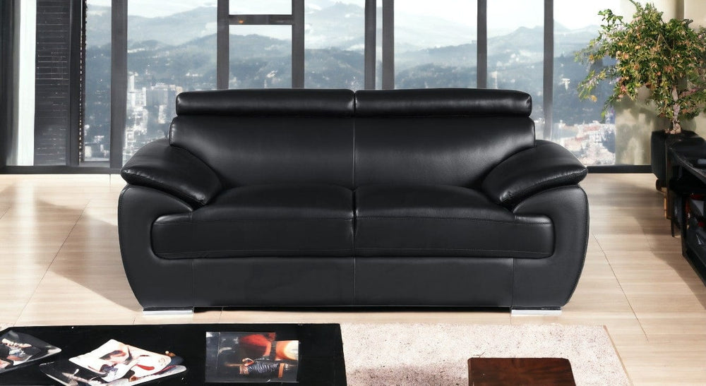 69" Black And Silver Faux Leather Loveseat - Homeroots - Flyclothing LLC