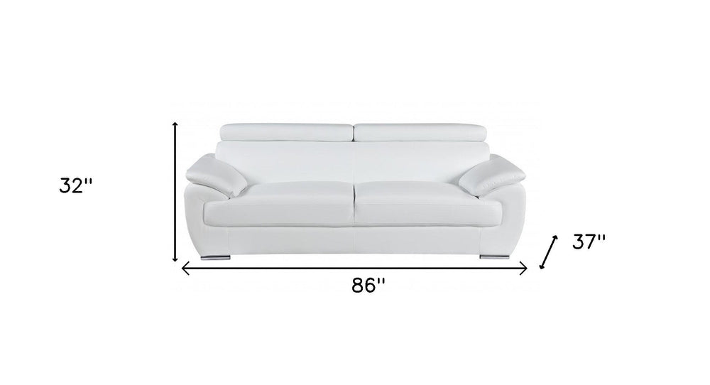 86" White Leather Sofa With Silver Legs - Homeroots - Flyclothing LLC