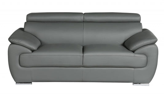 69" Gray And Silver Faux Leather Loveseat - Homeroots
