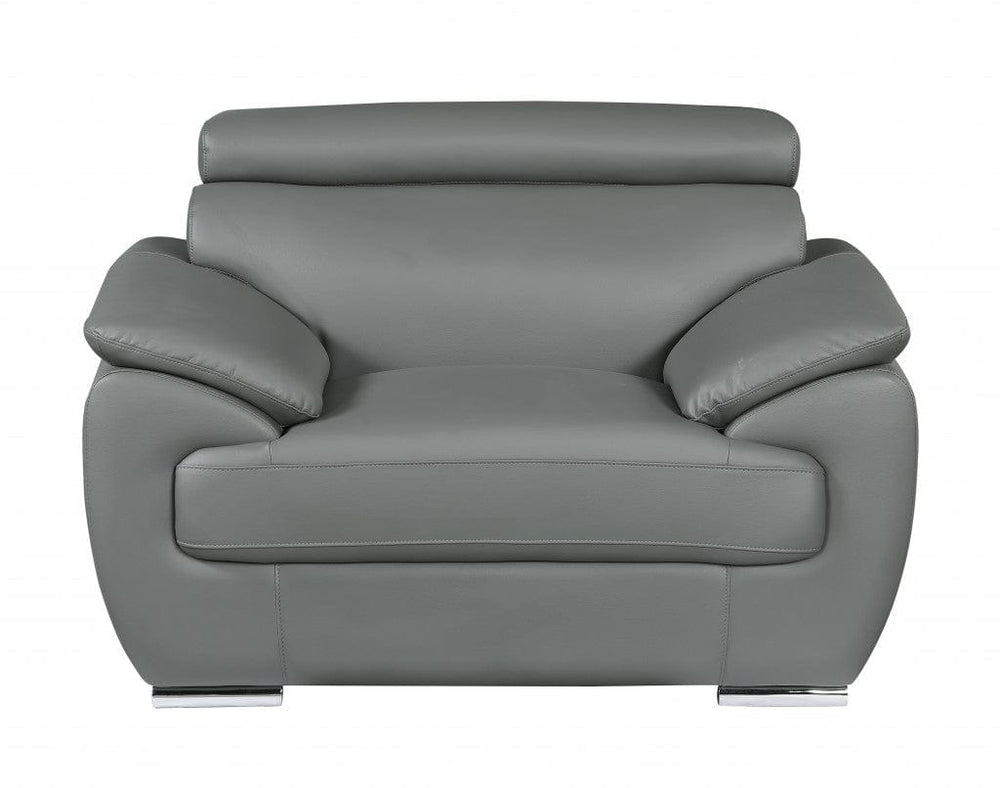 32" To 38" Grey Captivating Leather Chair - Homeroots