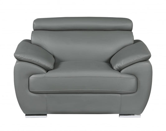 32" To 38" Grey Captivating Leather Chair - Homeroots